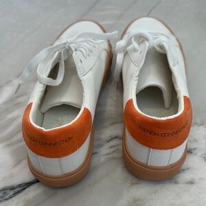 French Connection White and Orange Sneakers with Suede Accents